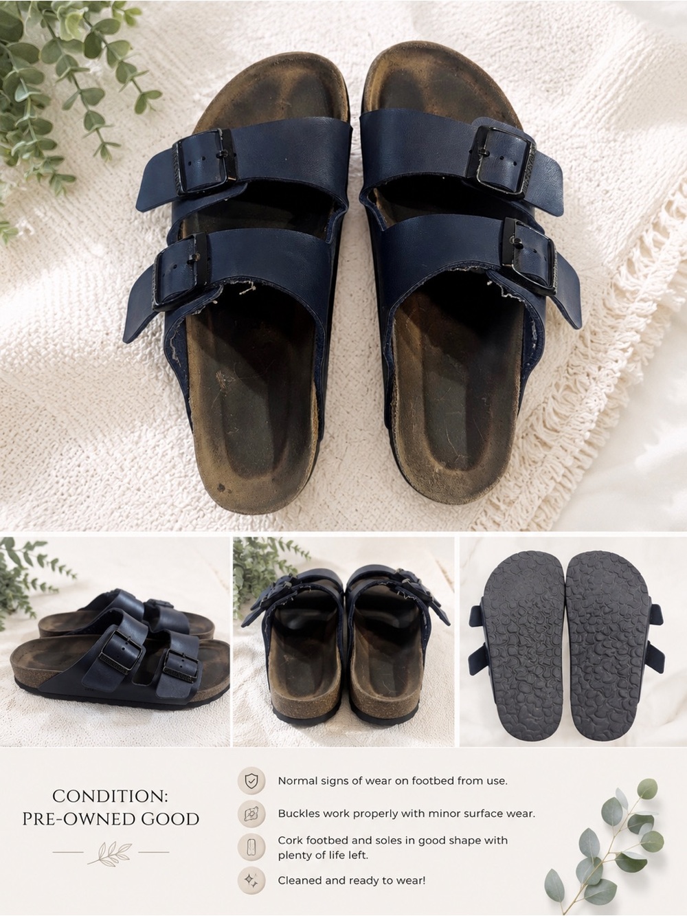 Birkenstock Arizona Navy Blue Double Strap Slide Sandals Unisex EU 38 / US 7-7.5